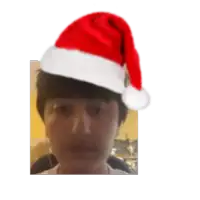 a man wearing a santa hat is looking at the camera