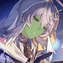 a drawing of a person with green hair and a hood says inshot on the bottom right