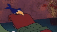 a cartoon of a bird sitting on a chair
