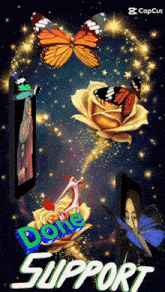 a picture of butterflies and flowers with the word support in the middle