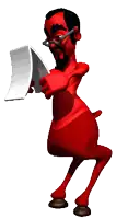 a cartoon of a devil with glasses holding a piece of paper