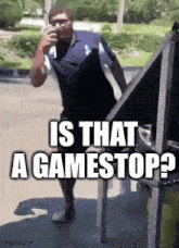 a man drinking from a glass with the caption is that a gamestop