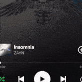 a screenshot of insomnia by zayn on a playlist
