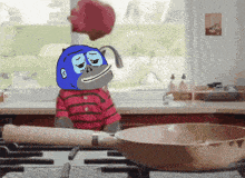 a cartoon of a gorilla with a sad face is cooking