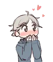 a drawing of a boy with hearts floating around him