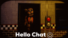 a picture of a teddy bear with the words hello chat on it