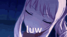 a close up of a girl with the word luw on the bottom