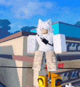a cartoon character is standing on a traffic light