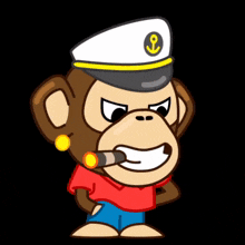a cartoon monkey wearing a captain 's hat smoking a cigar