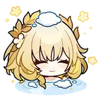 a cartoon girl is taking a bath with flowers in her hair and a cloud on her head .