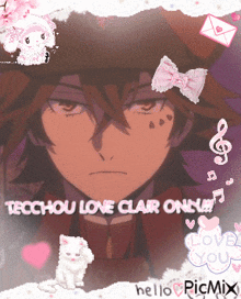 a picture of a boy with the words " techou love clair only " on it