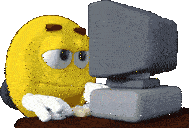 a cartoon smiley face is looking at a computer screen
