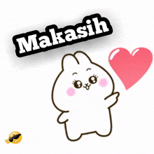 a sticker of a bunny holding a heart with the word makasih above it