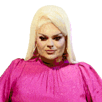 a woman with blonde hair wearing a pink top with stars on it