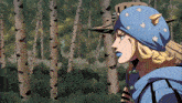 a cartoon of a woman wearing a blue hat with white stars on it