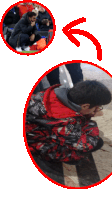 a red circle with an arrow pointing to a person
