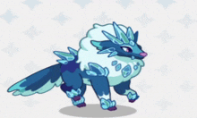 a cartoon drawing of a blue and white animal with a sheep 's head and tail .
