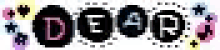 the word dear is written in pixel art on a colorful background with stars .