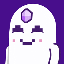 a white cartoon character with a purple jewel on his head