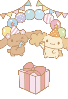 a cartoon illustration of cinnamoroll and pompompurin