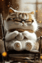 a cat wearing glasses is sitting in a chair