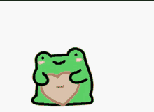 a green frog is holding a heart with nigel written on it