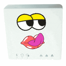 a cartoon face with a pink tongue sticking out and yellow eyes
