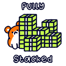 a cartoon of a hamster and a pile of green cubes with the words fully stacked underneath it