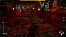 a person is crawling on the ground in a video game with a red light behind them