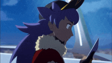 a cartoon character with long purple hair and a hat with the letter z on it