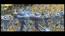 a couple of ants kissing each other in front of a crowd of ants