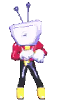 a pixel art character with a television head and antennas