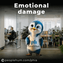 a penguin with a peoplehum shirt on