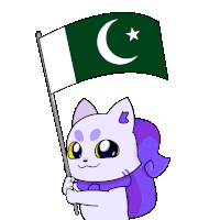 a cartoon cat holding a flag with a crescent moon and star on it