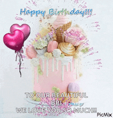 Happy Birthday Birthday Cake GIF - Happy Birthday Birthday Cake Heart Balloons GIFs