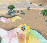 a video game scene with a sign that says ' paradise ' on the bottom