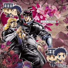 a picture of jotaro and dio from jojo 's bizarre adventure with the words i love my boyfriend