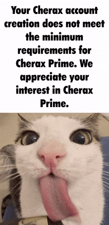 a cat sticking its tongue out in a cherax prime ad