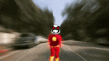 a pixel art of a man in a flash suit