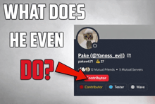 a picture of a cat with the words " what does he even do " above it