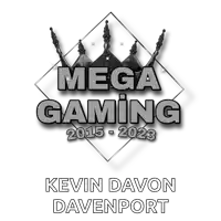 a logo for mega gaming 2015 - 2023 with kevin davon davenport