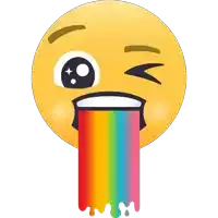 a yellow smiley face with a rainbow coming out of it 's mouth