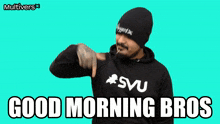 a man wearing a sweatshirt that says svu on it
