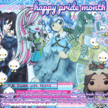 a happy pride month greeting card with monster high characters