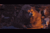 a group of animals including a bear and a fox