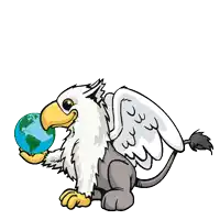 a griffin holding a globe in its beak