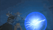 a lightning bolt is coming out of a blue sphere .
