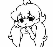 a black and white drawing of a girl with long hair and a ponytail .