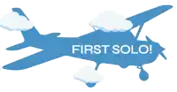 a blue airplane with the words first solo on the side