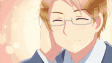 a cartoon character with glasses is smiling and covering his ear